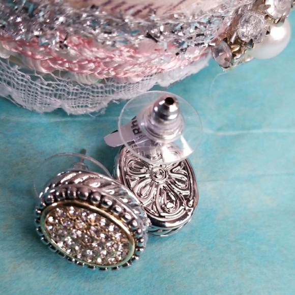 Rhinestone Cable Wrap Pebble Bezel Earrings - Picture 5 of 8